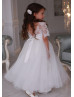 Short Sleeve Ivory Lace Tulle Long Flower Girl Dress